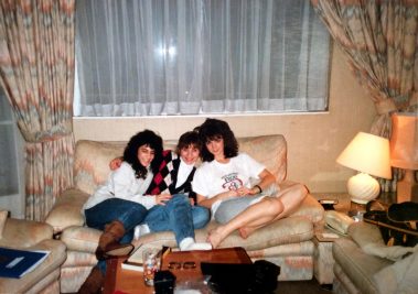 Karen Hunt (right) with roommates, December, 1988
