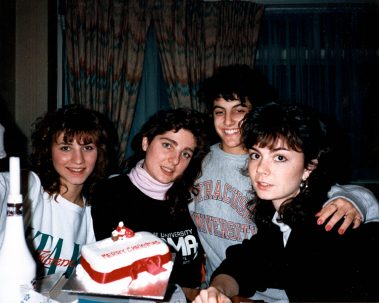 Karen Hunt (right), with roommates. December, 1988